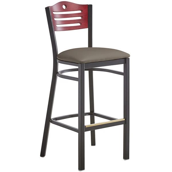 Discount 🤩 Lancaster Table & Seating Mahogany Finish Bar Height Bistro Chair With 2" Taupe Padded Seat 🤩 - Image 2