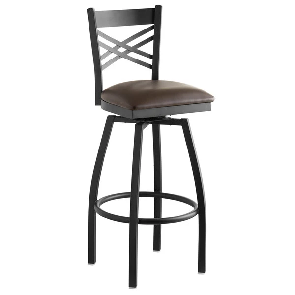 Wholesale 🛒 Lancaster Table & Seating Cross Back Bar Height Black Swivel Chair With Dark Brown Vinyl Seat ⌛ - Image 2
