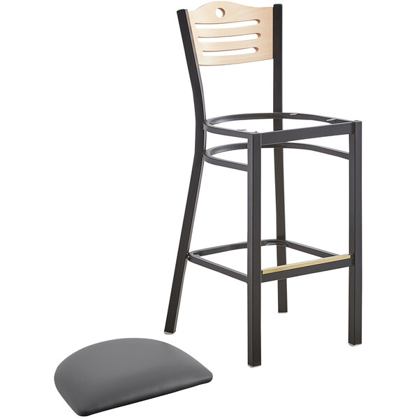 Lancaster Table & Seating Natural Finish Bar Height Bistro Chair with 2" Dark Gray Padded Seat Cheap ✔️ Lancaster Table & Seating Natural Finish Bar Height Bistro Chair With 2" Dark Gray Padded Seat ???? -Lancaster Shop unnamed file 1019