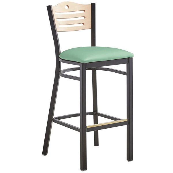 Promo ๐คฉ Lancaster Table & Seating Natural Finish Bar Height Bistro Chair With 2" Seafoam Padded Seat ๐งจ - Image 2