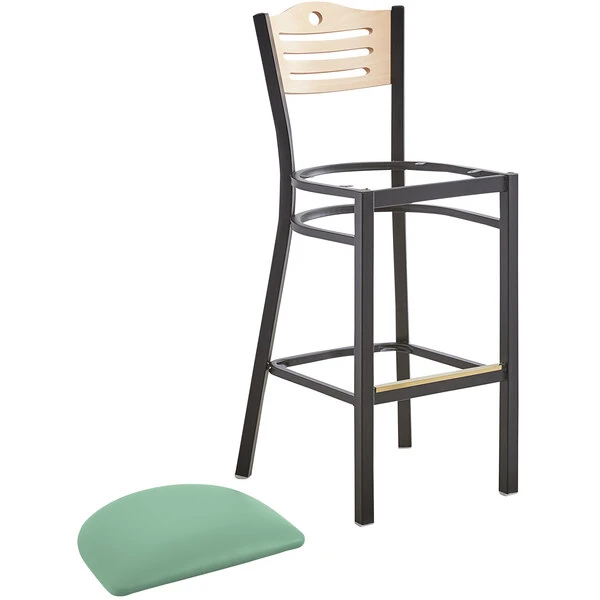Promo ๐คฉ Lancaster Table & Seating Natural Finish Bar Height Bistro Chair With 2" Seafoam Padded Seat ๐งจ - Image 4