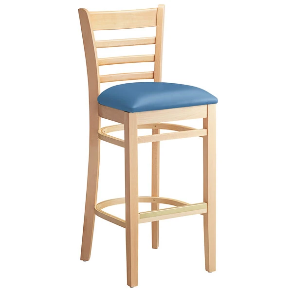 Budget 😀 Lancaster Table & Seating Natural Finish Wooden Ladder Back Bar Height Chair With Blue Padded Seat ⭐ - Image 2