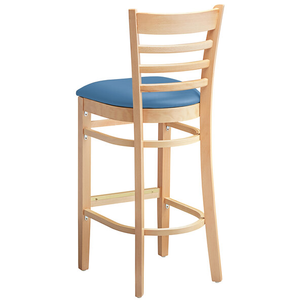 Budget ???? Lancaster Table & Seating Natural Finish Wooden Ladder Back Bar Height Chair With Blue Padded Seat ⭐ 5 Budget ???? Lancaster Table & Seating Natural Finish Wooden Ladder Back Bar Height Chair With Blue Padded Seat ⭐ - Image 3