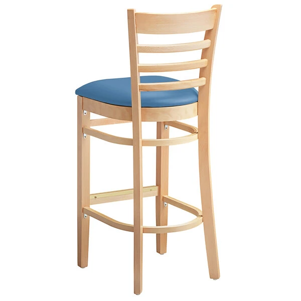 Budget 😀 Lancaster Table & Seating Natural Finish Wooden Ladder Back Bar Height Chair With Blue Padded Seat ⭐ - Image 3
