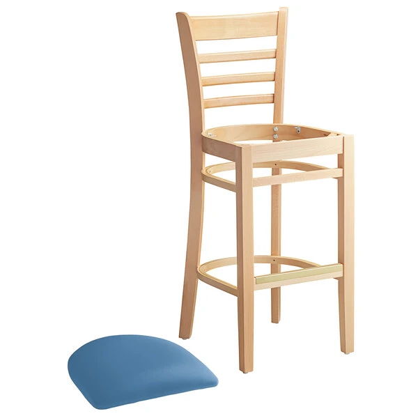 Budget 😀 Lancaster Table & Seating Natural Finish Wooden Ladder Back Bar Height Chair With Blue Padded Seat ⭐ - Image 4