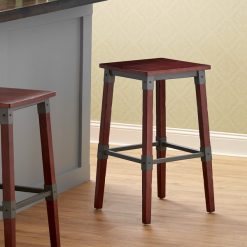 Discount ???? Lancaster Table & Seating Rustic Industrial Backless Bar Stool With Mahogany Finish ????