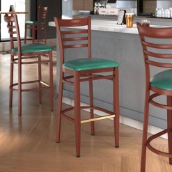 Best deal ???? LT&S Spartan Series Lancaster Table & Seating Spartan Series Bar Height Metal Ladder Back Chair With Mahogany Wood Grain Finish And Green Vinyl Seat ????