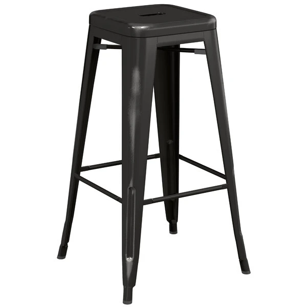 Brand new ๐ LT&S Alloy Series Lancaster Table & Seating Alloy Series Distressed Black Stackable Metal Indoor / Outdoor Industrial Barstool With Drain Hole Seat โ - Image 2
