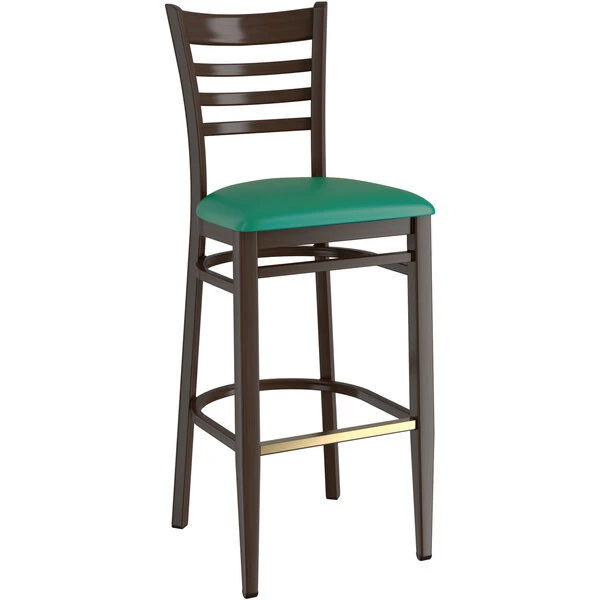 Buy 🔥 LT&S Spartan Series Lancaster Table & Seating Spartan Series Bar Height Metal Ladder Back Chair With Walnut Wood Grain Finish And Green Vinyl Seat 🔔 - Image 2
