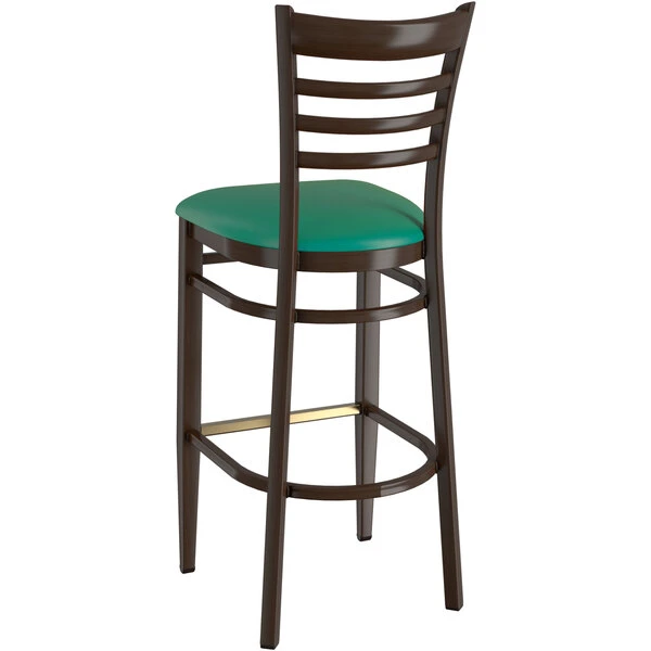 Buy 🔥 LT&S Spartan Series Lancaster Table & Seating Spartan Series Bar Height Metal Ladder Back Chair With Walnut Wood Grain Finish And Green Vinyl Seat 🔔 - Image 3