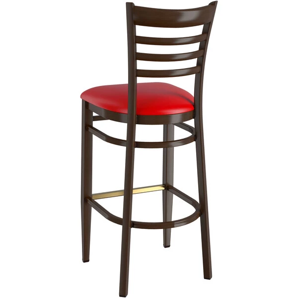 Flash Sale ✨ LT&S Spartan Series Lancaster Table & Seating Spartan Series Bar Height Metal Ladder Back Chair With Walnut Wood Grain Finish And Red Vinyl Seat 😍 - Image 3
