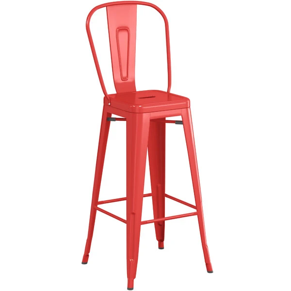 Wholesale ๐ฅฐ LT&S Alloy Series Lancaster Table & Seating Alloy Series Red Metal Indoor / Outdoor Industrial Cafe Barstool With Vertical Slat Back And Drain Hole Seat ๐งจ - Image 2