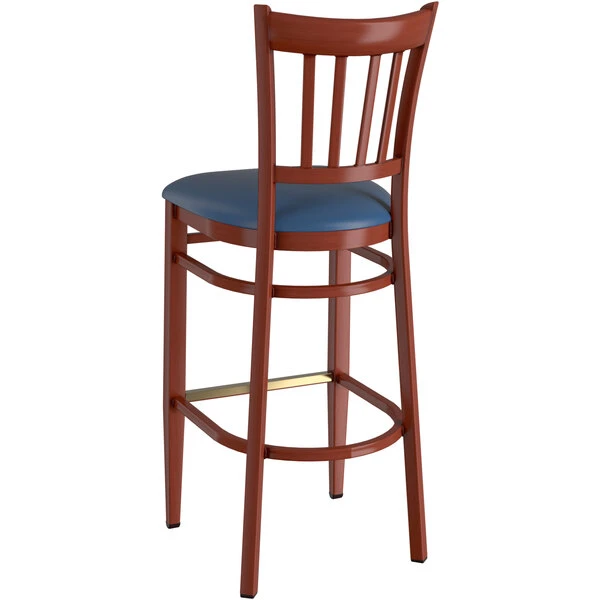 Buy 🥰 LT&S Spartan Series Lancaster Table & Seating Spartan Series Bar Height Metal Slat Back Chair With Mahogany Wood Grain Finish And Navy Vinyl Seat ⌛ - Image 3