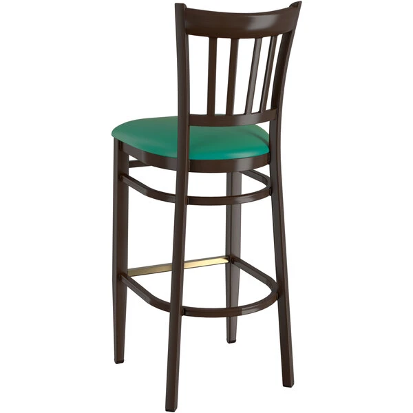 Cheap ๐ LT&S Spartan Series Lancaster Table & Seating Spartan Series Bar Height Metal Slat Back Chair With Walnut Wood Grain Finish And Green Vinyl Seat ๐ - Image 3