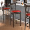 Outlet ???? LT&S Spartan Series Lancaster Table & Seating Spartan Series Bar Height Metal Slat Back Chair With Walnut Wood Grain Finish And Red Vinyl Seat ⭐