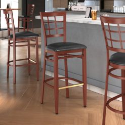 Top 10 ???? LT&S Spartan Series Lancaster Table & Seating Spartan Series Bar Height Metal Window Back Chair With Mahogany Wood Grain Finish And Black Vinyl Seat ????