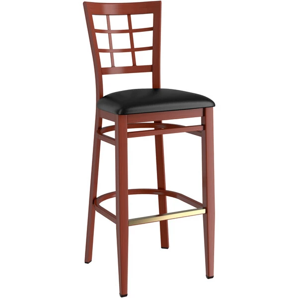 Top 10 ๐งจ LT&S Spartan Series Lancaster Table & Seating Spartan Series Bar Height Metal Window Back Chair With Mahogany Wood Grain Finish And Black Vinyl Seat ๐ - Image 2
