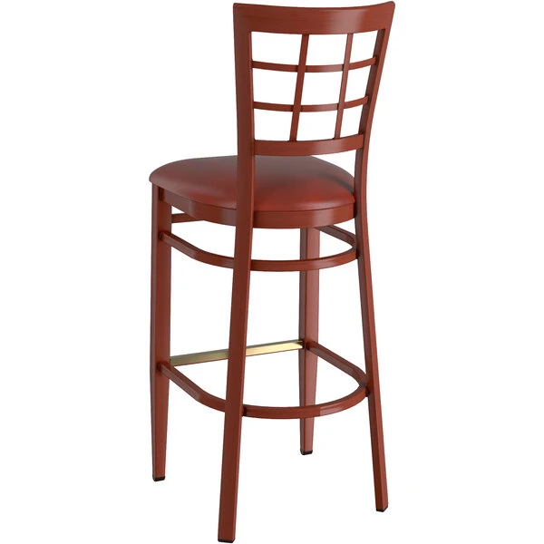 Wholesale โจ LT&S Spartan Series Lancaster Table & Seating Spartan Series Bar Height Metal Window Back Chair With Mahogany Wood Grain Finish And Burgundy Vinyl Seat ๐ - Image 3