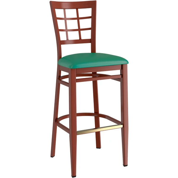Best Pirce โ LT&S Spartan Series Lancaster Table & Seating Spartan Series Bar Height Metal Window Back Chair With Mahogany Wood Grain Finish And Green Vinyl Seat ๐งจ - Image 2