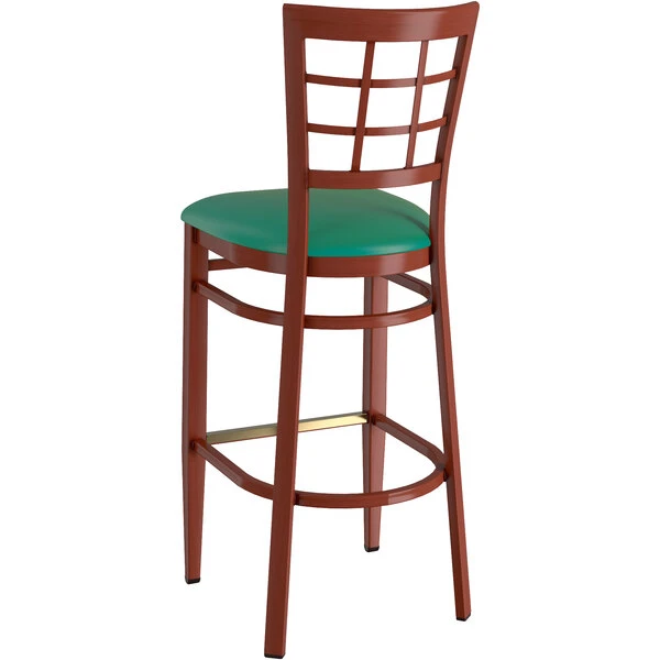 Best Pirce โ LT&S Spartan Series Lancaster Table & Seating Spartan Series Bar Height Metal Window Back Chair With Mahogany Wood Grain Finish And Green Vinyl Seat ๐งจ - Image 3
