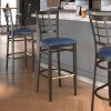Outlet ???? LT&S Spartan Series Lancaster Table & Seating Spartan Series Bar Height Metal Window Back Chair With Walnut Wood Grain Finish And Navy Vinyl Seat ????