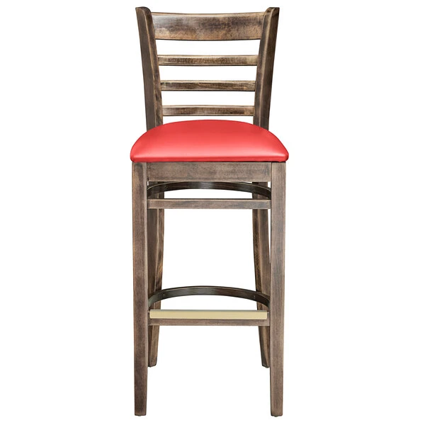 Discount 🌟 Lancaster Table & Seating Vintage Finish Ladder Back Bar Height Chair With Red Padded Seat 😍 - Image 4