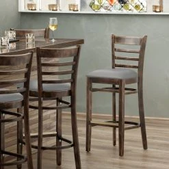 Flash Sale ๐ฏ Lancaster Table & Seating Vintage Finish Wooden Ladder Back Bar Height Chair With Light Gray Padded Seat ๐