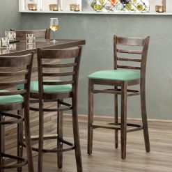 Hot Sale ✨ Lancaster Table & Seating Vintage Finish Wooden Ladder Back Bar Height Chair With Seafoam Padded Seat ????