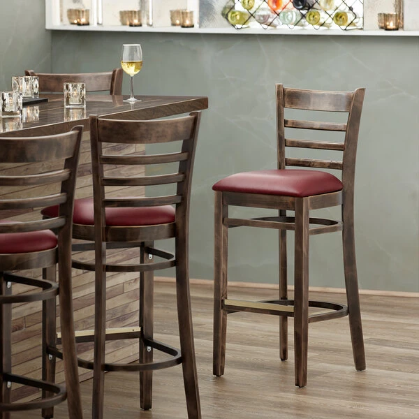 Budget ๐งจ Lancaster Table & Seating Vintage Ladder Back Bar Height Chair With Burgundy Padded Seat โ