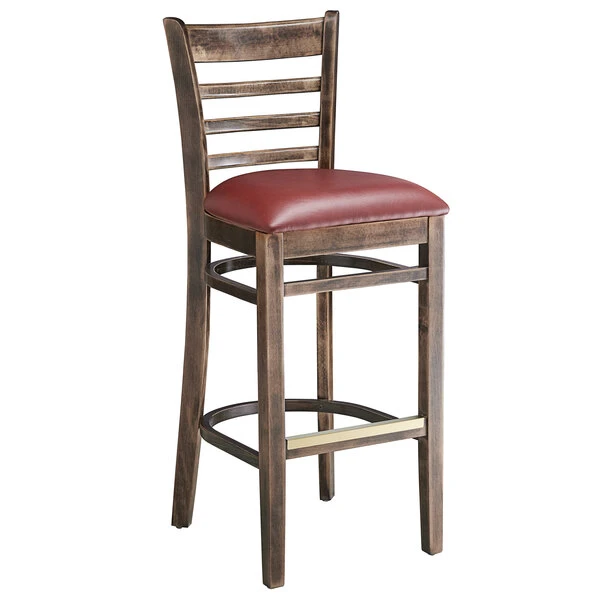 Budget ๐งจ Lancaster Table & Seating Vintage Ladder Back Bar Height Chair With Burgundy Padded Seat โ - Image 2