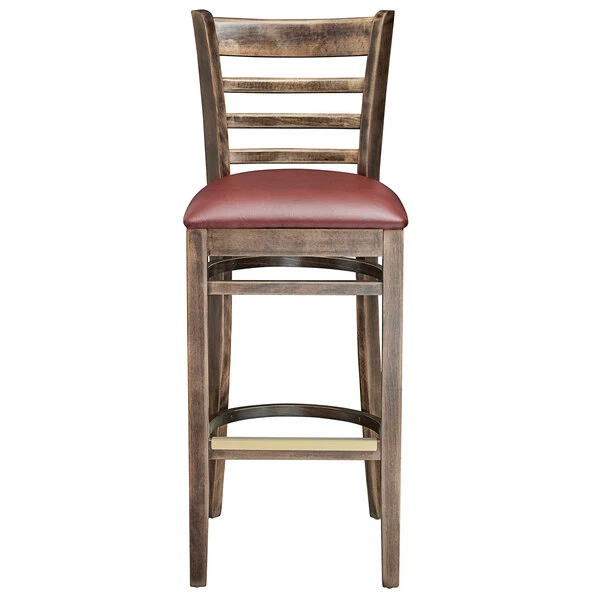 Budget ๐งจ Lancaster Table & Seating Vintage Ladder Back Bar Height Chair With Burgundy Padded Seat โ - Image 5