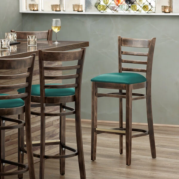 Cheap โค๏ธ Lancaster Table & Seating Vintage Ladder Back Bar Height Chair With Green Padded Seat ๐ฏ