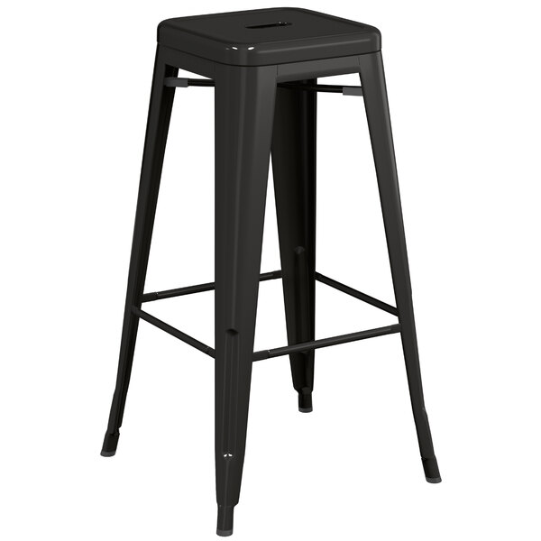 Outlet ???? LT&S Alloy Series Lancaster Table & Seating Alloy Series Black Stackable Metal Indoor / Outdoor Industrial Barstool With Drain Hole Seat ???? 4 Outlet ???? LT&S Alloy Series Lancaster Table & Seating Alloy Series Black Stackable Metal Indoor / Outdoor Industrial Barstool With Drain Hole Seat ???? - Image 2
