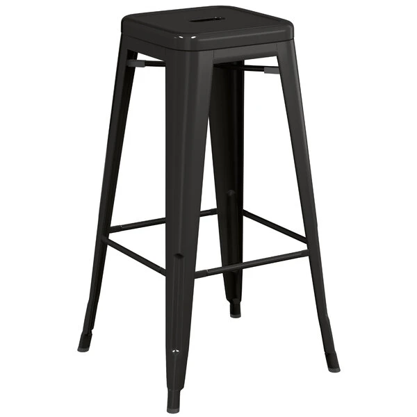 Outlet 👍 LT&S Alloy Series Lancaster Table & Seating Alloy Series Black Stackable Metal Indoor / Outdoor Industrial Barstool With Drain Hole Seat 😀 - Image 2
