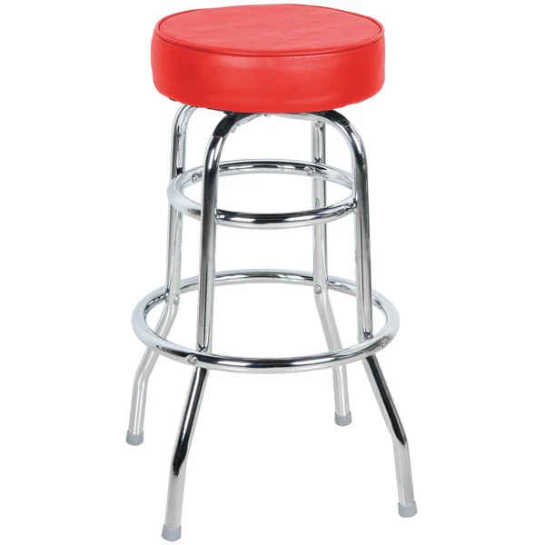 Best Pirce 🎉 Lancaster Table & Seating Red Double Ring Barstool With 3 1/2" Thick Seat 🔥 - Image 2