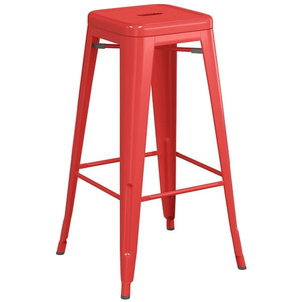 Outlet 🥰 LT&S Alloy Series Lancaster Table & Seating Alloy Series Red Stackable Metal Indoor / Outdoor Industrial Barstool With Drain Hole Seat 🔥 - Image 2