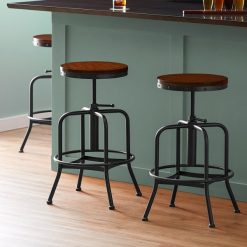 Coupon ???? Lancaster Table & Seating Screw Top Adjustable Height Black Barstool With Antique Walnut Seat ????