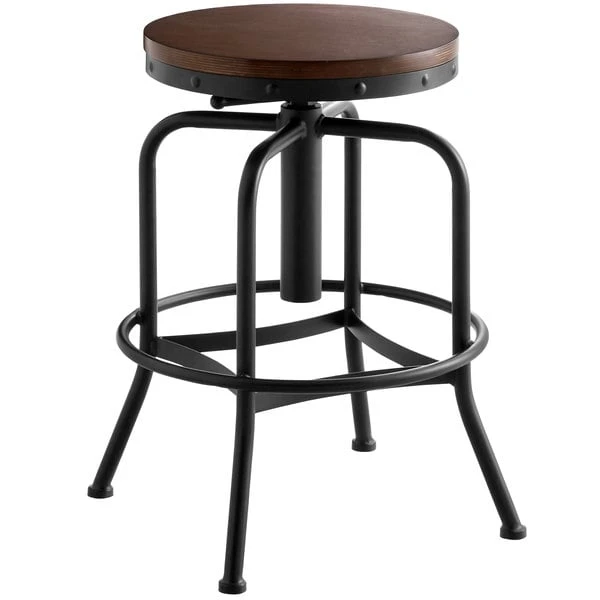 Coupon 🥰 Lancaster Table & Seating Screw Top Adjustable Height Black Barstool With Antique Walnut Seat 🎉 - Image 2