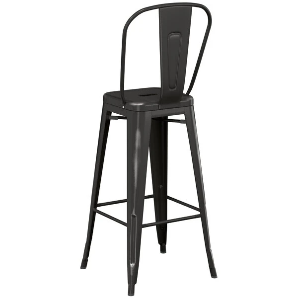 Discount ๐ LT&S Alloy Series Lancaster Table & Seating Alloy Series Distressed Black Metal Indoor / Outdoor Industrial Cafe Barstool With Vertical Slat Back And Drain Hole Seat ๐ - Image 3