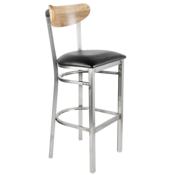 Wholesale ✔️ LT&S Boomerang Series Lancaster Table & Seating Boomerang Bar Height Clear 🧥 Coat Chair With Black Vinyl Seat And Driftwood Back 😉 - Image 2