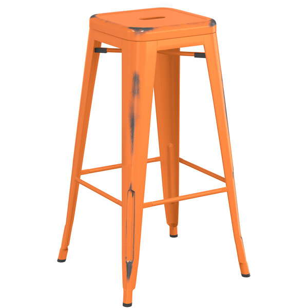 Budget ???? LT&S Alloy Series Lancaster Table & Seating Alloy Series Distressed Orange Stackable Metal Indoor / Outdoor Industrial Barstool With Drain Hole Seat ⌛ 4 Budget ???? LT&S Alloy Series Lancaster Table & Seating Alloy Series Distressed Orange Stackable Metal Indoor / Outdoor Industrial Barstool With Drain Hole Seat ⌛ - Image 2