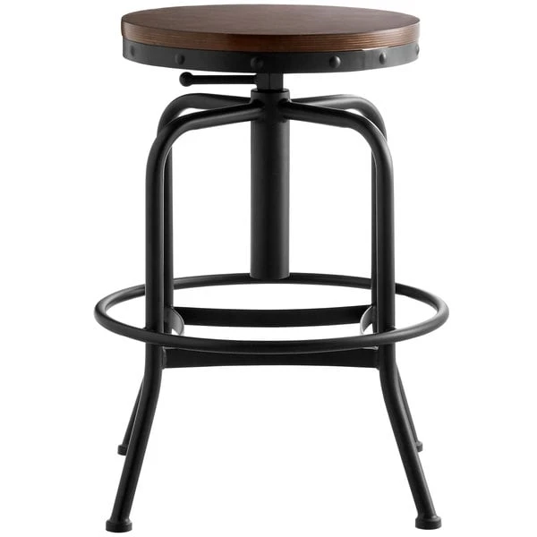 Coupon 🥰 Lancaster Table & Seating Screw Top Adjustable Height Black Barstool With Antique Walnut Seat 🎉 - Image 3