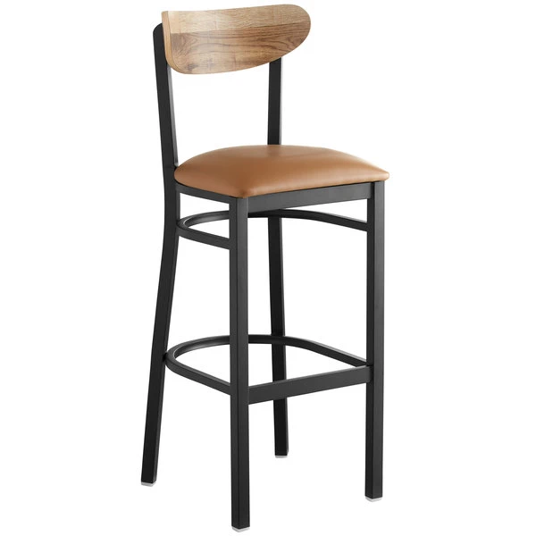 Wholesale 😍 LT&S Boomerang Series Lancaster Table & Seating Boomerang Bar Height Black Chair With Light Brown Vinyl Seat And Driftwood Back ✔️ - Image 2