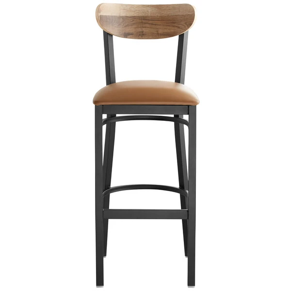 Wholesale 😍 LT&S Boomerang Series Lancaster Table & Seating Boomerang Bar Height Black Chair With Light Brown Vinyl Seat And Driftwood Back ✔️ - Image 4