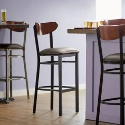 Promo ๐ LT&S Boomerang Series Lancaster Table & Seating Boomerang Bar Height Black Chair With Dark Brown Vinyl Seat And Antique Walnut Back ๐