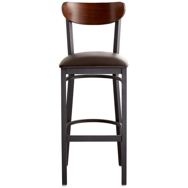 Lancaster Table & Seating Boomerang Bar Height Black Chair with Dark Brown Vinyl Seat and Antique Walnut Back Promo ???? LT&S Boomerang Series Lancaster Table & Seating Boomerang Bar Height Black Chair With Dark Brown Vinyl Seat And Antique Walnut Back ???? -Lancaster Shop unnamed file 1176