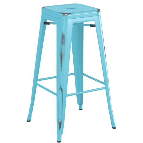 Lancaster Table & Seating Alloy Series Distressed Arctic Blue Stackable Metal Indoor / Outdoor Industrial Barstool with Drain Hole Seat Best Pirce ???? LT&S Alloy Series Lancaster Table & Seating Alloy Series Distressed Arctic Blue Stackable Metal Indoor / Outdoor Industrial Barstool With Drain Hole Seat ???? -Lancaster Shop unnamed file 1178