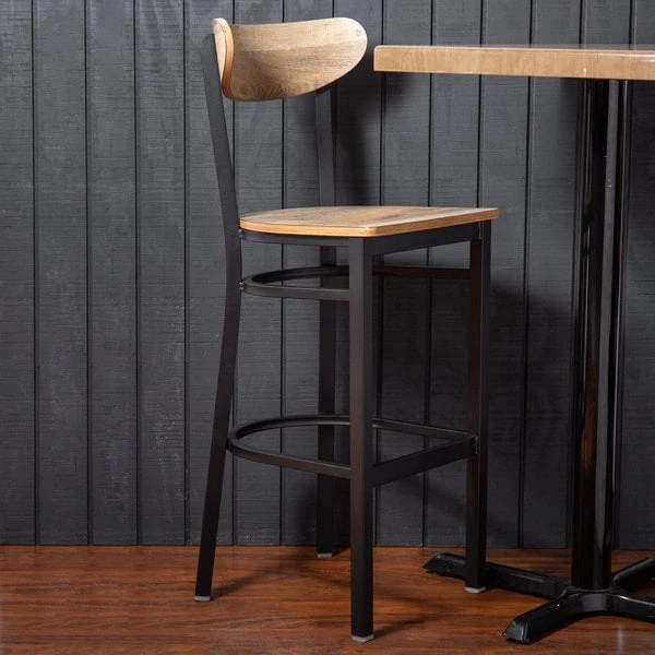 Cheap 🔥 LT&S Boomerang Series Lancaster Table & Seating Boomerang Bar Height Black Chair With Driftwood Seat And Back 💯