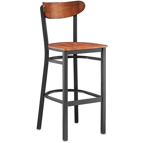 Lancaster Table & Seating Boomerang Bar Height Black Chair with Antique Walnut Seat and Back Budget ???? LT&S Boomerang Series Lancaster Table & Seating Boomerang Bar Height Black Chair With Antique Walnut Seat And Back ???? -Lancaster Shop unnamed file 1190