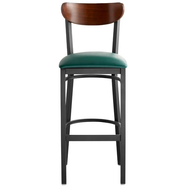 Cheap 😀 LT&S Boomerang Series Lancaster Table & Seating Boomerang Bar Height Black Chair With Green Vinyl Seat And Antique Walnut Back 🤩 - Image 4